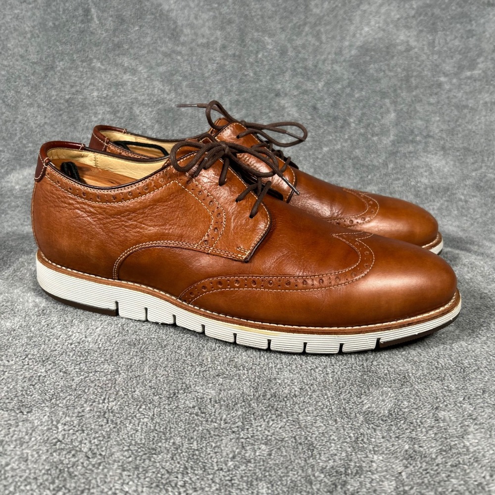 Johnston & Murphy Wingtip Derby Oxford Hybrid Shoes Mens 10M Tan Leather Brazil